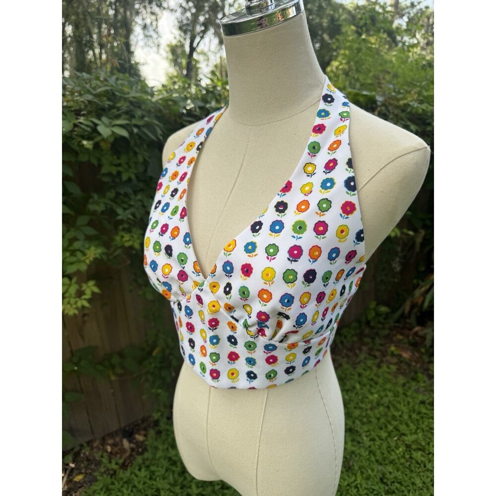 Y2K XOXO Halter Top Large (Runs Small) 2000s Bright Floral Festival Retro